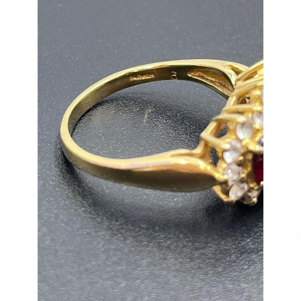 F Finecraft Vintage Vermeil Sterling  Oval Garnet Trilogy Halo CZ  Ring 9.25